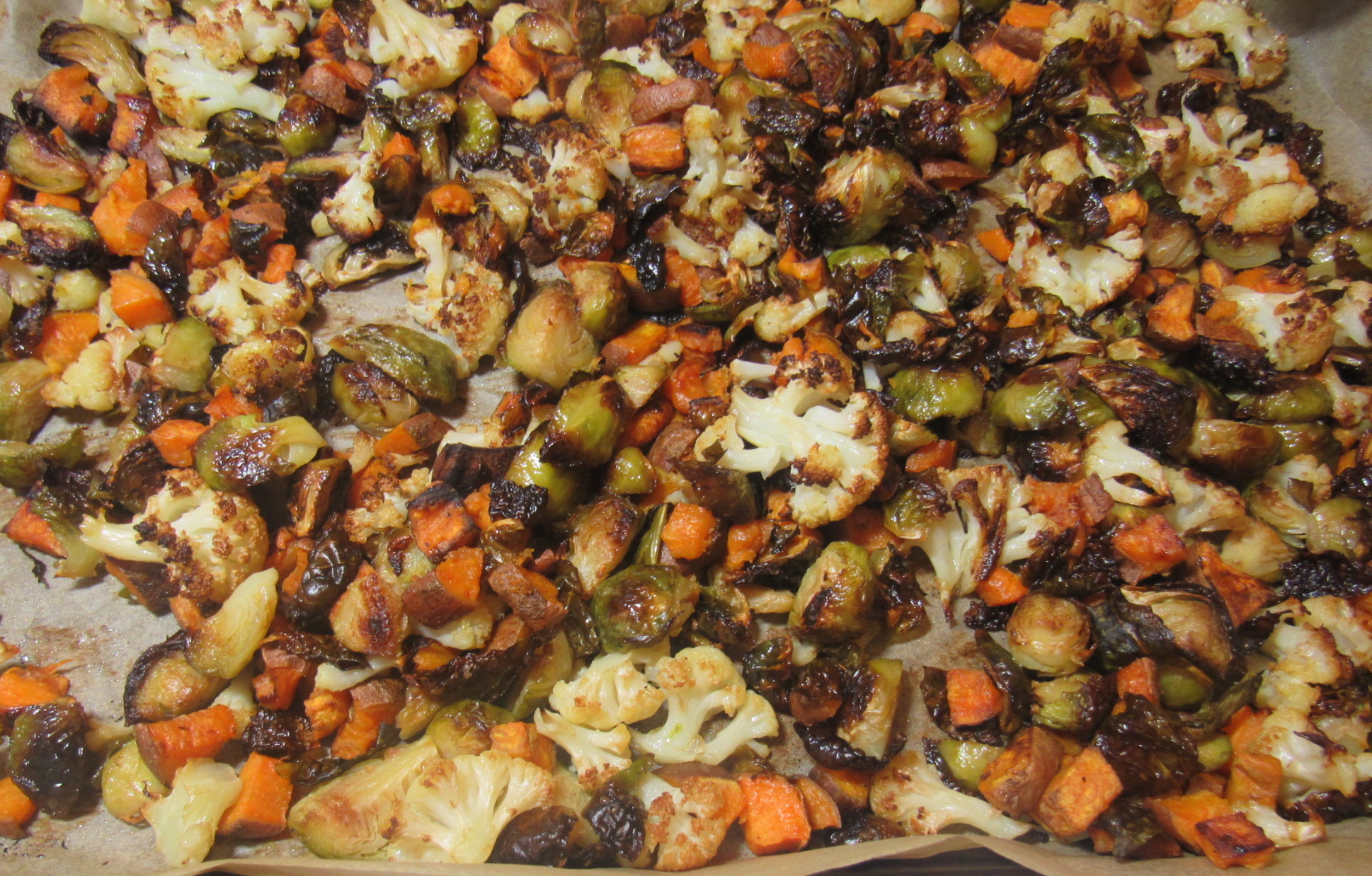 Roasted Cauliflower, Sweet Potatoes, and Brussel Sprouts